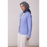 Belli Mavi Geometrik Desen %100 Twill İpek Eşarp 4421-50