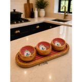 Bellisima 3 Kaseli Ahşap Oval Sunum Tepsisi Meze Sos ve Kahvaltılık Servis Seti