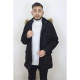 Bellisimo Fistan Store Erkek Hakim Yaka Içi Kürklü Rahat Kalıp Kapüşonlu Kışlık Keten Kabanb - Siyah