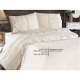 Bellisimo Fransız Dantelli Nervürlü Nevresim Takımı Krem - Krem - 200 x 220 cm