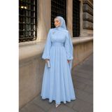 bellura Beli Kuşaklı Lastikli Broşlu Astarlı Keten Görünümlü Elbise