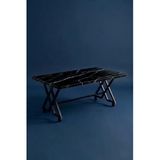 BELMO Riyal Orta Sehpa Siyah Metal Ayak Tekerlekli 70cmx110cm MDF Masa