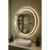 BELMO Vialux Dokunmatik Ledli (Kademeli) Gün Işığı Kumlamalı Oval Ayna 80cm Banyo Aynası, Duvar Aynası, Konsol Aynası, Makyaj Aynası