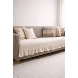 Belomia Home Collection Bej Keten Fırfırlı Koltuk Örtüsü| 100 x 210 cm Modern Şık Sade Bohem Koltuk Örtüsü Maxi Boy