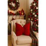 Belomia Home Collection Kırmızı Fiyonk Kurdele Yastık | Yılbaşı Dekoratif Yastık