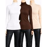 Belpa Kadın 3'lü Uzun Kollu Body - Beyaz - Kahverengi - Ten - XL