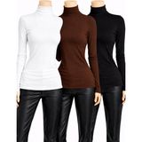 Belpa Kadın 3'lü Uzun Kollu Body - Siyah - Beyaz - Kahverengi - XL