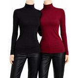 Belpa Kadın Uzun Kollu 2'li Body - Siyah - Bordo - XL