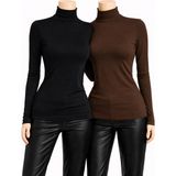 Belpa Kadın Uzun Kollu 2'li Body - Siyah - Kahverengi - XL