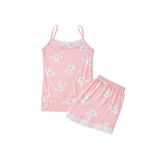 Belpa Sıla Sella Bamboo Kadın Şortlu Pijama Takımı – Askılı Dantel Detaylı, Pembe, L