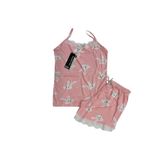 Belpa Sıla Sella Bamboo Kadın Şortlu Pijama Takımı – Askılı Dantel Detaylı, Pembe, XL