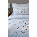 Belsina Çift Kişilik Mavi Çiçek Nevresim Takımı ( Çarşafı Lastikli ) - Açık Mavi - Mavi - 200 x 220 cm