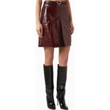 Belted Lamb Leather Mini Skirt, Parlak Bordo Kuşaklı Deri Etek - 8