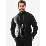 Beluga Erkek Yarım Balıkçı Yaka Çizgili Kazak 42363 Siyah - XL