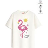 Belya Kids Wear Kız Çocuk Tam Kalıp Flamingo Tasarım 56 Oversize Tişört - Çok Renkli - 7 - 8 Yaş