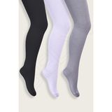 Belyy Socks 3 Lü Paket Düz Pamuklu Kız Çocuk Külotlu Çorap - Beyaz - Gri - Siyah - 9 - 10 Yaş