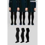 Belyy Socks Siyah Renk 3 Lü Paket Düz Pamuklu Kız Çocuk Külotlu Çorap - 11-12 Yaş