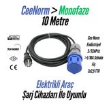 Bemis CEE Norm 16A EV Şarj Uzatma Kablosu Monofaze 10 Metre | 3,7 kW | 1/16A Fiş – 3/32A Priz | 3x2,5 TTR |