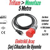 Bemis Elektrikli Araç Trifaze Uzatma Kablosu 32A→16A – 5 Metre, 3,7 kW | 1/16A Fiş – 5/32A Priz | 3x2,5 TTR |