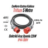 Bemis Elektrikli Araç Trifaze Uzatma Kablosu 5 Metre | 11 kW – 22 kW | 5/32A Fiş – 5/32A Priz | 5x6 TTR | 5 Metre