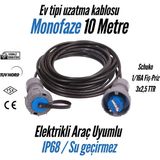 Bemis Elektrikli Araç Uyumlu Seyyar Uzatma Kablosu Monofaze | 10 Metre | 3x2,5 TTR | IP68 1/16A Fiş – IP68 1/16A Priz