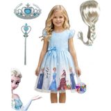 Bemora Kids Elsa Anna Frozen Elbise Mavi Elbise Elsa Anna Baskılı Elbise + Elsa Peruk Saç + Taç Asa Doğum Günü Parti Düğün Davet Bayram Elbise Kostüm - 6 Yaş