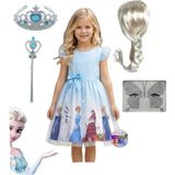 Bemora Kids Elsa Anna Frozen Elbise Mavi Elbise Elsa Anna Baskılı Elbise + Elsa Peruk Saç + Taç Asa + yüz taşı Doğum Günü Parti Düğün Davet Bayram Elbise Kostüm - 3 Yaş