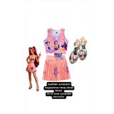 bemora kids kpop demon huntrix pembe etek bluz alt üst 2 li takım şort etek + kpop huntrix topuklu ayakkabı kız çocuk ayakkabı etek bluz seti