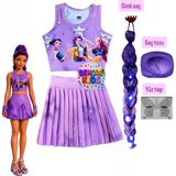 Bemora Kids Kpop Huntrix Mor Etek Bluz Alt Üst 2 Li Takım Şort Etek + Kpop Huntrix Rumi Mor Simli Saç + Yüz Taşı + Mor Saç Tozu Seti - 9 - 10 Yaş