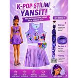 Bemora Kids Kpop Huntrix Mor Etek Bluz Alt Üst 2 Li Takım Şort Etek + Kpop Huntrix Rumi Mor Simli Saç + Yüz Taşı + Mor Saç Tozu Seti - 9 - 10 Yaş