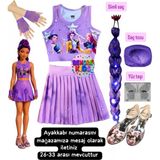 Bemora Kids Kpop Huntrix Mor Etek Bluz Alt Üst 2 Li Takım Şort Etek +Rumi Mor Simli Saç + Yüz Taşı + Mor Saç Tozu+ Eldiven + Kpop Ayakkabı Seti - 2 - 3 Yaş