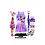 bemora kids kpop huntrix mor etek bluz alt üst 2 li takım şort etek +rumi mor simli saç + yüz taşı + mor saç tozu+ eldiven + kpop ayakkabı seti