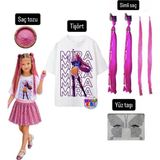 Bemora Kids Kpop Mira Baskılı Huntrix Iblis Avcıları Baskılı Tişört Mira Pembe Simli Saç +Yüz Taşı+Saç Tozu Parti Doğum Günü - 5 - 6 Yaş
