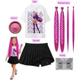 Bemora Kids Kpop Mira Iblis Avcıları Baskılı Tişört+siyah şort Etek + Mira Pembe Simli Saç +Yüz Taşı+Saç Tozu Parti Doğum Günü - 7 - 8 Yaş