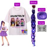 Bemora Kids Kpop Rumi Huntrix Iblis Avcıları Baskılı Tişört Rumi Mor Simli Saç +Yüz Taşı+Saç Tozu Set Parti Doğum Günü - 13 - 14 Yaş