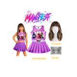 bemora kids manifest mor etek bluz alt üst 2 li takım şort etek kız çocuk alt üst takım manifest esin kahverengi sarı peruk - yüz taşı seti parti konser doğum günü plaj giyim