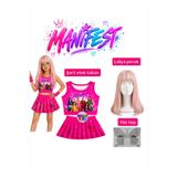 bemora kids manifest pembe etek bluz alt üst 2 li takım şort etek kız çocuk alt üst takım manifest lidya sarı pembe peruk - yüz taşı seti parti konser doğum günü plaj giyim