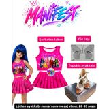 Bemora Kids Manifest Pembe Etek Bluz Alt Üst 2 Li Takım Şort Etek Kız Çocuk Alt Üst Takım Manifest Topuklu Ayakkabı - Yüz Taşı Seti Parti Konser Doğum Günü Plaj Giyim - 5 - 6 Yaş