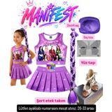 Bemora Kids Manifest Şort Etek Üst Büstiyer Örgü Zincirli Mor Renk Saç Manifest Aksesuar Seti Mor Saç Tozu - Yüz Taşı - Manifest Topuklu Ayakkabı Seti - 4 - 5 Yaş