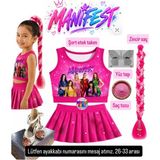 Bemora Kids Manifest Şort Etek Üst Büstiyer Örgü Zincirli Pembe Renk Saç Manifest Aksesuar Seti Pembe Saç Tozu - Yüz Taşı - Manifest Topuklu Ayakkabı Seti - 11 - 12 Yaş