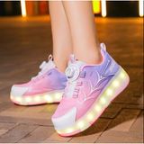 Bemora Kids Pembe Işıklı Paten Ayakkabı – USB Şarjlı LED Spor Ayakkabı & 4 Tekerlekli Çocuk Paten - Lila - Pembe - 30