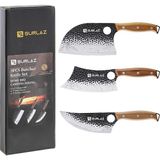 Bemy Ticaret Bıçak Seti – 3’lü Et ve Mutfak Bıçağı: Sırp Şef Bıçak, Satır Bıçağı, Viking Bıçak – Ergonomik Ahşap Saplı, El Dövmesi Desenli, Paslanmaz Çelik