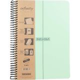Bemy Ticaret Infinity Pastel Serisi, A4, 7 Konulu (5 Kareli, 2 Çizgili) 210 Yaprak Pp Kapaklı Spiralli Defter, Yeşil
