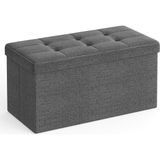 Bemy Ticaret Saklama Alanlı Oturma Bankı, Oturma Sandığı, Tabure, Saklama Kutusu, Ayak Koyma Yeri, Katlanabilir, 300 Kg'a Kadar Taşıyabilir, 80 L, 76 x 38 x 38 Cm, Suni Keten, Koyu Gri, SPF47K