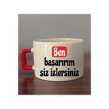 Ben Başarırım Siz Izlersiniz Yazılı Fincan Seramik Kupa Bardak - Krem - 1 Adet