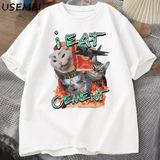 Ben Çimento Kedi T-Shirt Erkekler Için Komik Kedi Meme Ironic Tee Unisex Pamuk Aptal Grafik T 2867 - Beyaz