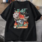 Ben Çimento Kedi T-Shirt Erkekler Için Komik Kedi Meme Ironic Tee Unisex Pamuk Aptal Grafik T 2867 - Siyah