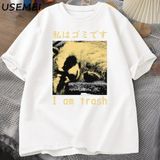 Ben Çöp Japon Rakun Baskı T-Shirt Harajuku Vintage Yüksek Kalite Pamuk Kısa Kollu Tişört Erke 2819 - Beyaz - XL