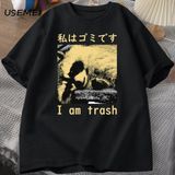 Ben Çöp Japon Rakun Baskı T-Shirt Harajuku Vintage Yüksek Kalite Pamuk Kısa Kollu Tişört Erke 2819 - Siyah