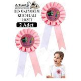 Ben Okuyorum Kurdelalı Rozet 2 Adet Pembe Beyaz Yaka Rozeti Çocuk Bayram Etkinlik 15 Cm